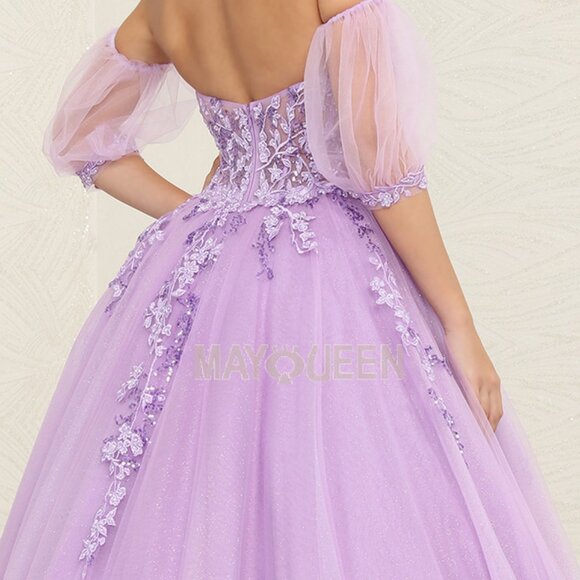 Green,blue,lilac purple,strapless beaded ball gown with detachable sleeves,prom - Picture 5 of 9